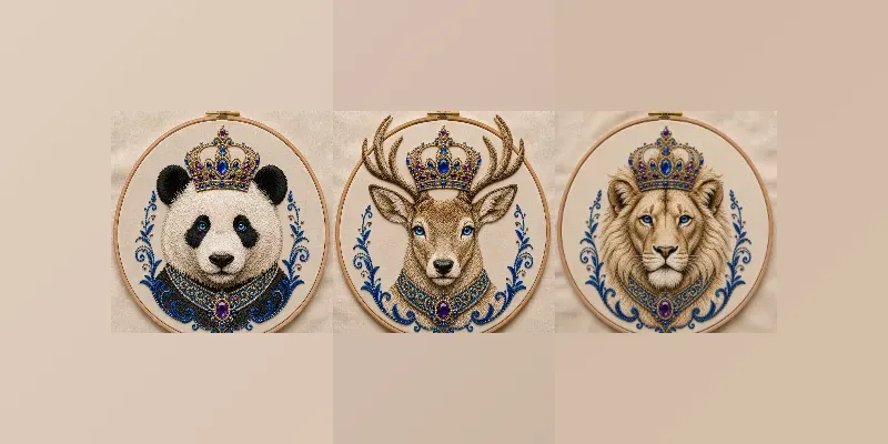 Royal Crowned Embroidery Animals Art generated by undefined