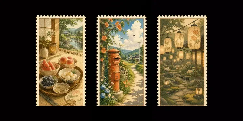 Japanese Countryside Summer Art Stamps generated by undefined