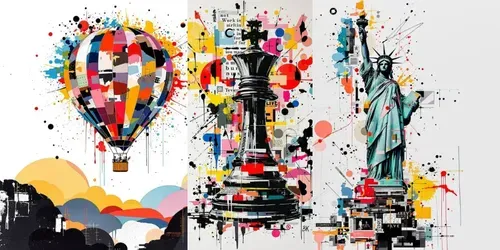 Abstract Poster Art Mixed Media Collages generated by flux