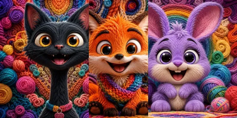 Whimsical Yarn Animal Portraits generated by undefined
