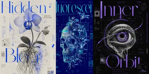 Experimental Biotech Editorial Posters generated by chatgpt-image