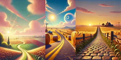 Pixarstyle Farmland Paths generated by midjourney