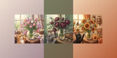 Cottagecore Cat Painter Flowers generated by gemini-image