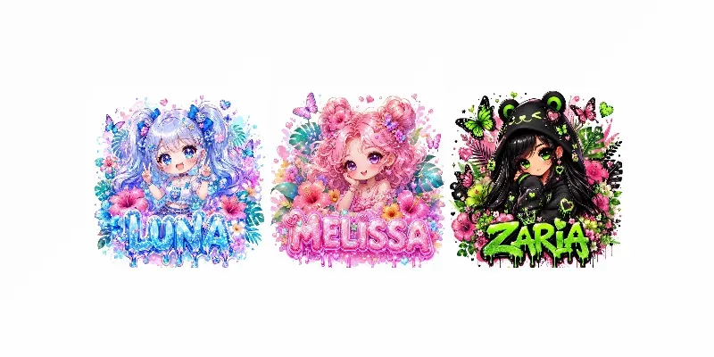 Cute Chibi Girl Floral Name Art generated by undefined