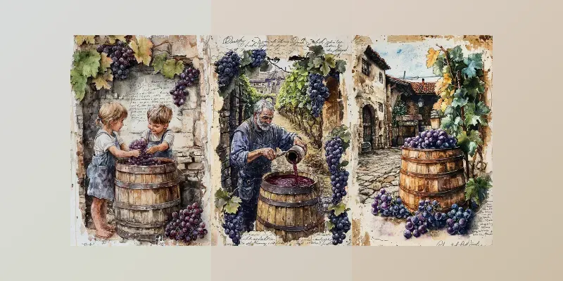 Traditional Wine Making Junk Journal Art generated by undefined