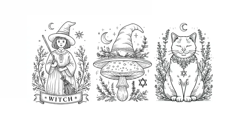 Witchy Cottagecore Line Art Clipart generated by undefined