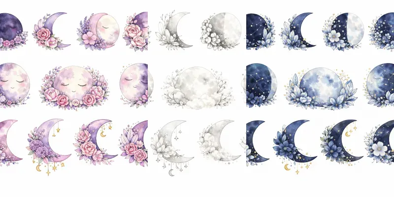 Watercolor Moon Phase Clipart Sets generated by undefined