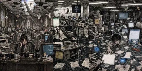 Surreal Office Nightmare Ink Artworks generated by chatgpt-image