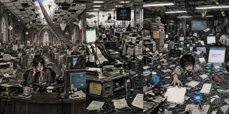 Surreal Office Nightmare Ink Artworks