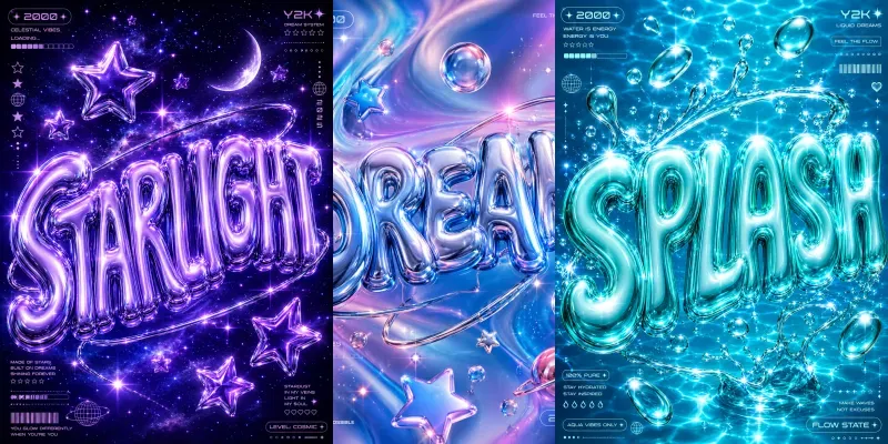 Chrome Bubble 3D Typography Posters generated by undefined