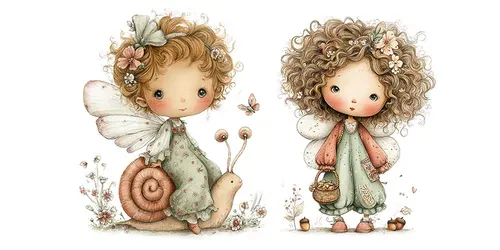 Cute Fairy Kid Characters Tshirt Cliparts generated by midjourney