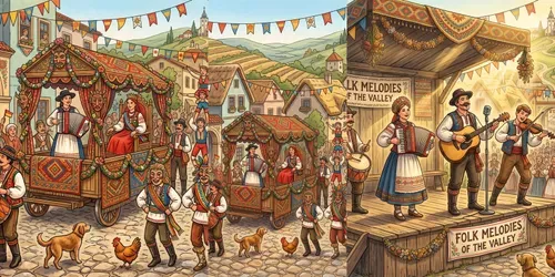 Vibrant Folk Art Scenes generated by gemini-image