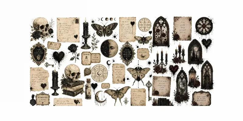 Dark Paper Vintage Junk Journal Pages generated by undefined