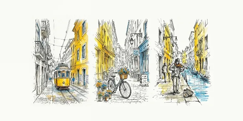 Vibrant Urban Ink Sketch Watercolor Art generated by undefined