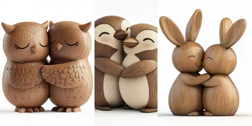 Adorable Wooden Animals Hugging Figurines generated by midjourney