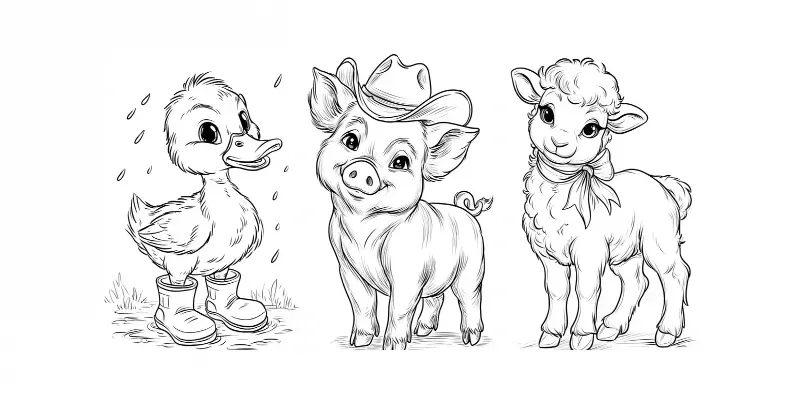 Simple Farm Animal Kids Coloring Pages generated by undefined