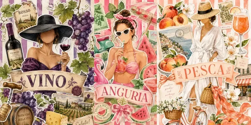 Mediterranean Mixed Media Summer Collages generated by undefined