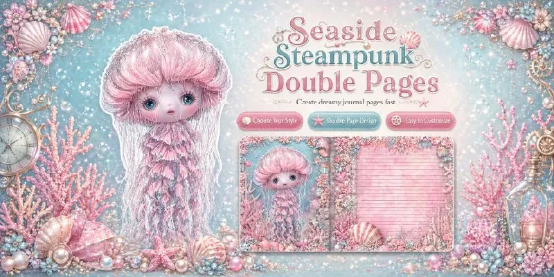Seaside Steampunk Girl Double Pages generated by undefined
