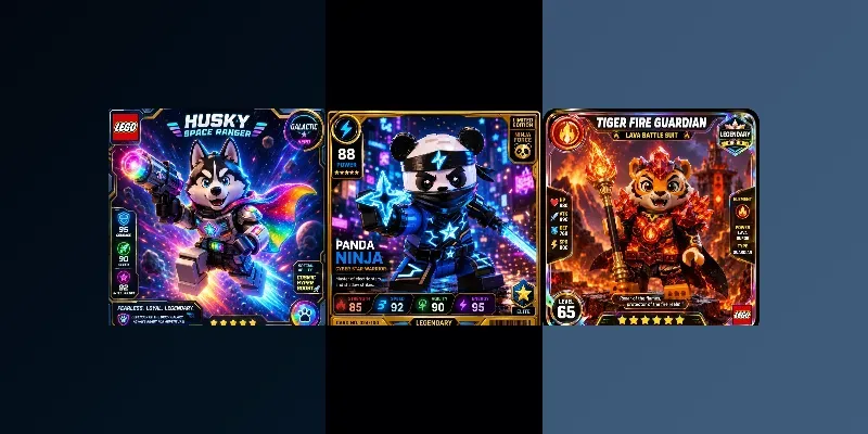 Lego Style Magical Hero Character Cards generated by undefined