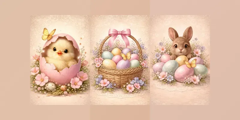 Vintage Spring Easter Illustration Packs