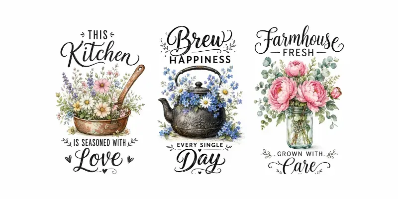 Rustic Watercolor Kitchen Typographies generated by undefined
