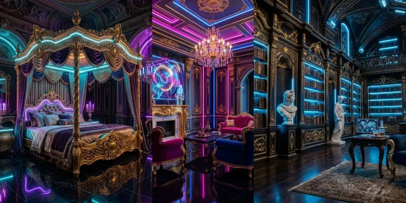 Cyberbaroque Luxury Neon Interiors generated by undefined