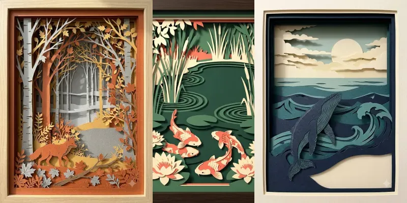 Layered Papercut Shadow Box Art generated by undefined