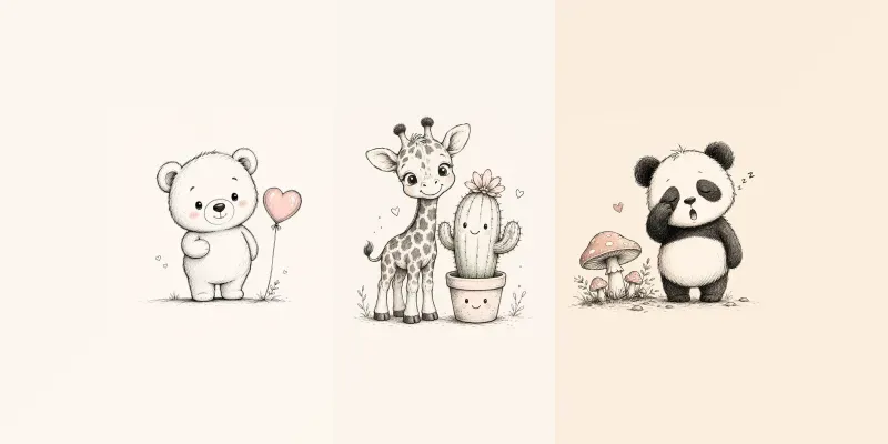Cute Minimal Animal Sketch Characters generated by undefined