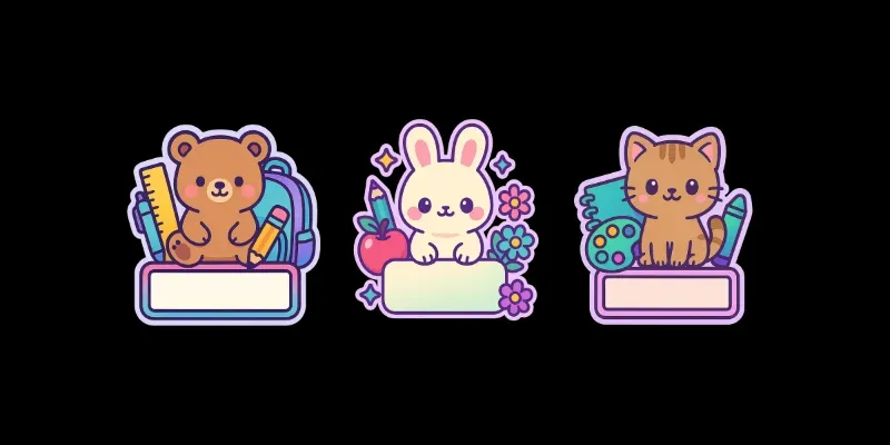 Kawaii Back To School Name Label Stickers generated by undefined