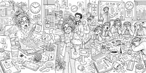 Coffee Chaos Coloring Pages generated by chatgpt-image