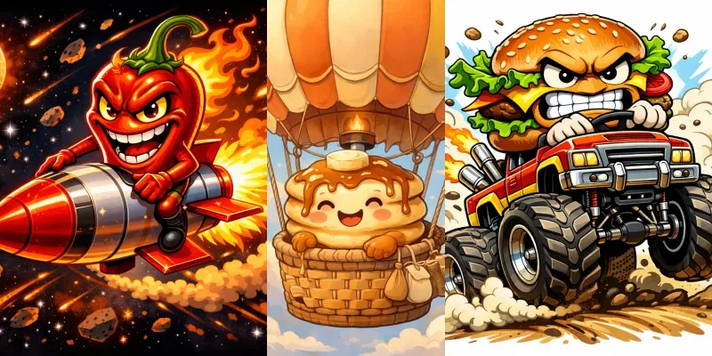 Funny Food Characters On Rides generated by undefined