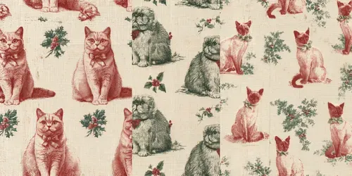 Christmas Cat Breed Toile Backing Papers generated by midjourney
