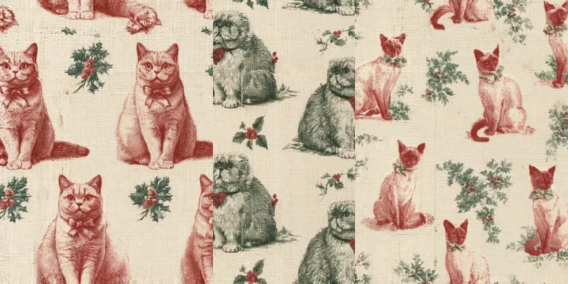 Christmas Cat Breed Toile Backing Papers