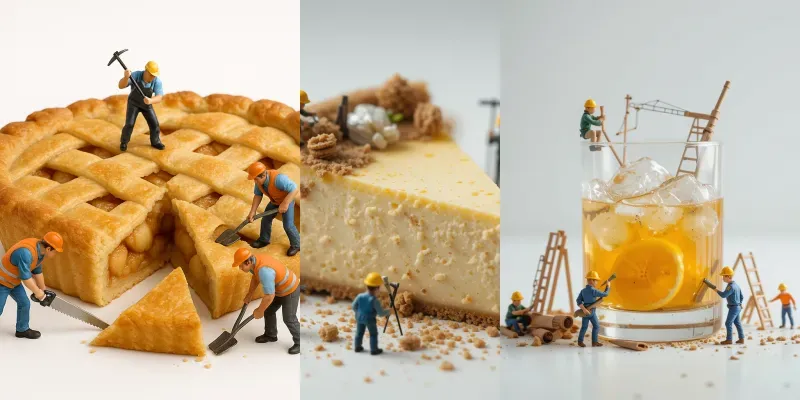 Mini Workers On Giant Food Scenes generated by undefined