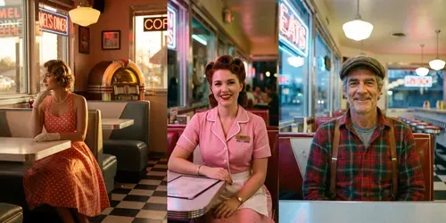 Cinematic Retro Diner Portraits generated by gemini-image