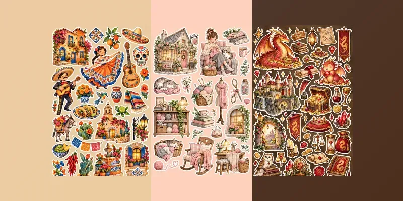 Whimsical Theme Sticker Sheet Cliparts