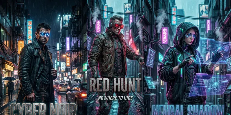 Cyberpunk Tech Noir Movie Posters generated by undefined