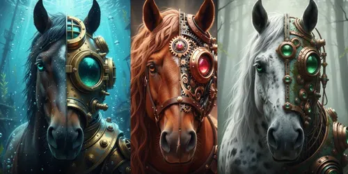Steampunk Hybrid Horse Portraits generated by gemini-image