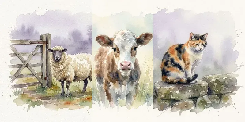Rustic Morning Watercolor Animals generated by undefined