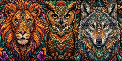 Vibrant Tribal Animal Mosaic Masterpieces generated by chatgpt-image