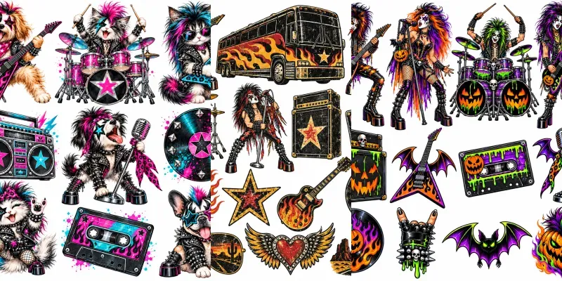80s Glam Rock Clipart Sheets For Etsy