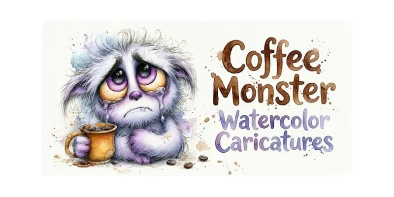 Coffee Monster Watercolor Caricatures generated by undefined