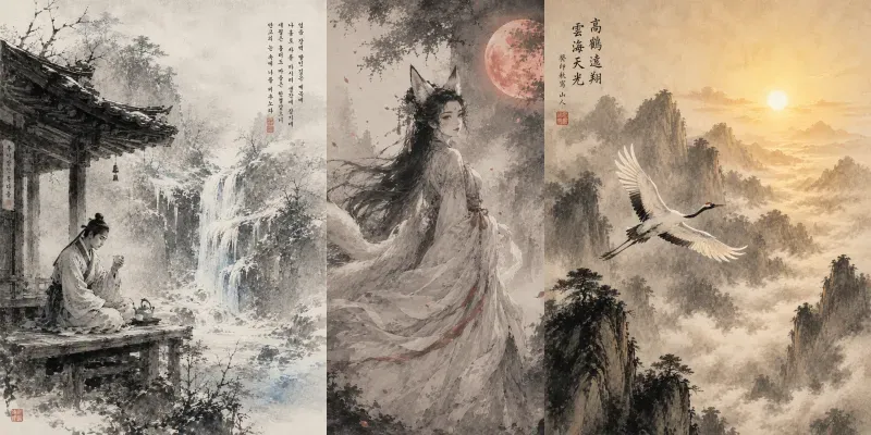 Traditional East Asian Ink Painting Genes generated by undefined