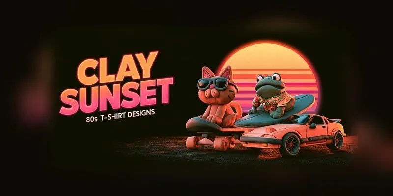 Clay 80s Sunset Tshirt Designs