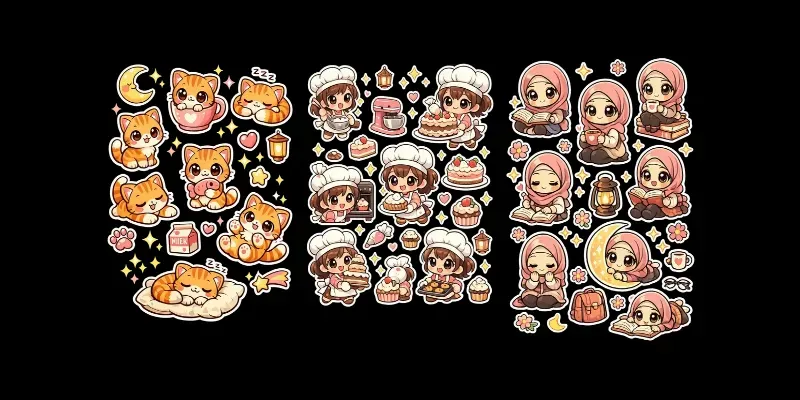 Kawaii Character Sticker Sheet Templates generated by undefined
