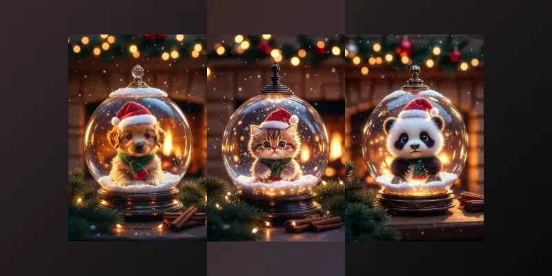 Cute Baby Animal Christmas Snow Globes generated by undefined