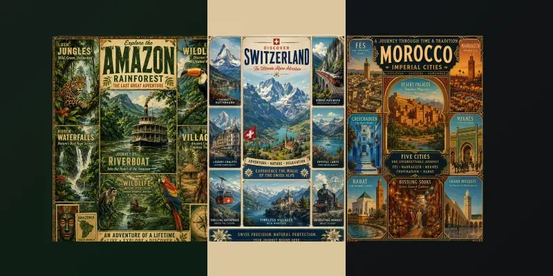 Vintage Travel Poster Grid Designs generated by undefined
