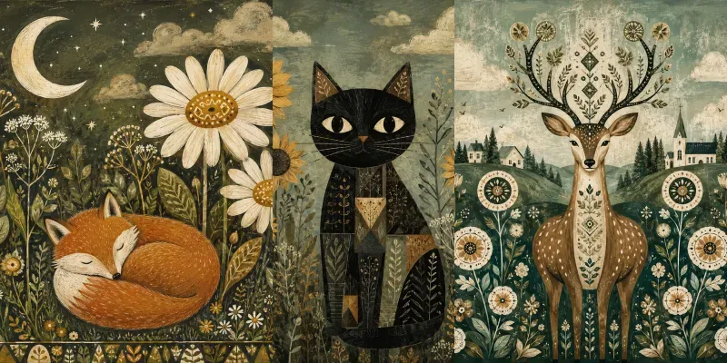 Whimsical Folkart Animal Illustrations generated by undefined
