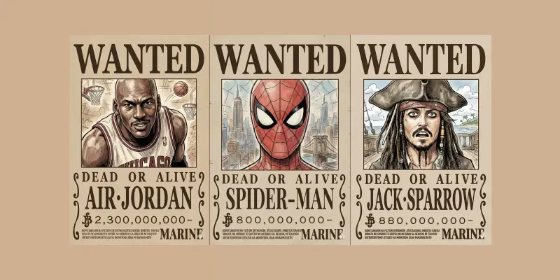 One Piece Wanted Bounty Poster Designs generated by undefined