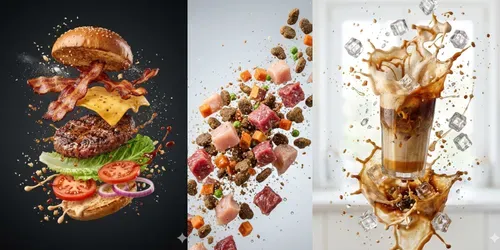 Dynamic Floating Food Explosions generated by gemini-image
